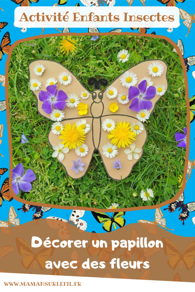 Activité créative et manuelle enfants - Fabriquer un papillon en carton et en fleurs, pâquerettes, pissenlits... - Récup, recyclage, surcyclage - Découpage, bricolage, dessin, jeu DIY - Motricité fine et nature - Land art avec fleurs - Mettre les fleurs dans les trous - Décoration - Bricolage facile et rapide pour le printemps ou un thème sur les insectes - Arts visuels Maternelle et élémentaire - Créativité - Cycle 1 ou 2 - travail autour de la symétrie possible - tutoriel photos - mslf