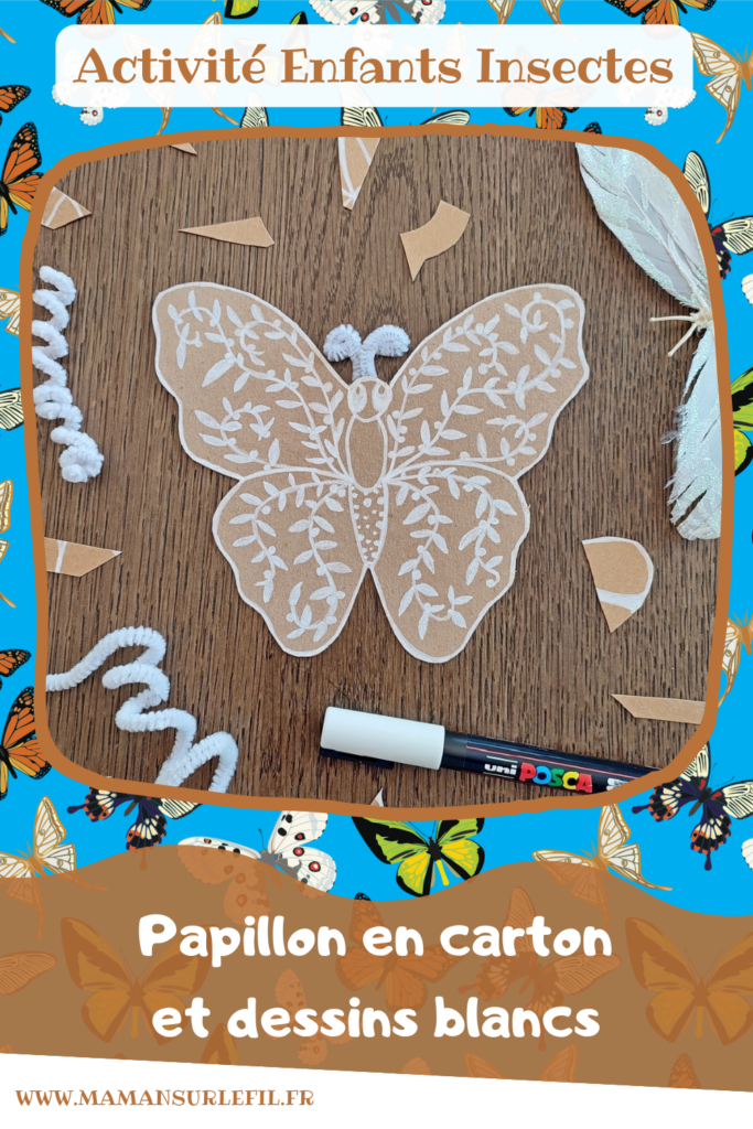 Activité créative et manuelle enfants - Décorer des papillons en carton et en papier noir avec des dessins et des graphismes blancs - Récup, recyclage, surcyclage - Découpage, bricolage, dessin libre, travail et découverte de la symétrie - Poétique et délicat - Décoration - Bricolage facile et rapide pour le printemps ou un thème sur les insectes - Arts visuels Maternelle et élémentaire - Créativité - Cycle 1 ou 2 - travail autour de la symétrie possible - tutoriel photos - mslf