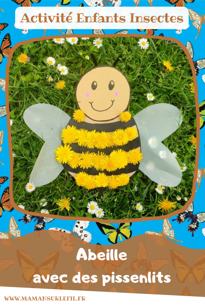 Activité créative et manuelle enfants - Fabriquer une abeille en carton et en pissenlits - Récup, recyclage, surcyclage - Découpage, bricolage, dessin, jeu DIY - Motricité fine et nature - Land art avec fleurs - Mettre les pissenlits ou autres fleurs jaunes dans les trous - Décoration - Bricolage facile et rapide pour le printemps ou un thème sur les insectes - Arts visuels Maternelle et élémentaire - Créativité - Cycle 1 ou 2 - tutoriel photos - mslf