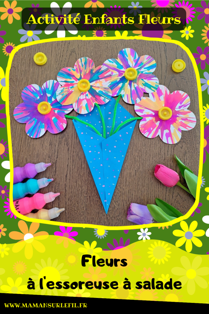 Créer un bouquet de fleurs en peinture à l'essoreuse à salade : une activité créative et manuelle enfants - Technique rigolote de peinture et récup' - Découpage, recyclage de bouchons - Bricolage à offrir pour les fêtes - Décoration - Bricolage facile et original pour le printemps ou un thème sur les fleurs - Arts visuels Maternelle et élémentaire - Créativité - Cycle 1 ou 2 - Tutoriel Photos - mslf