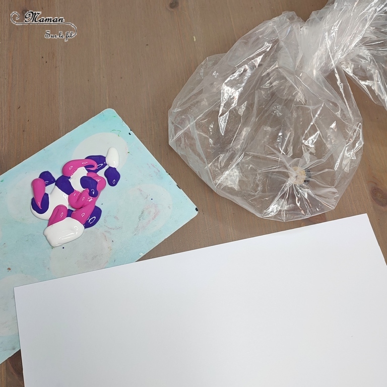 Créer des cartes symétriques Positif / Négatif : une activité créative et manuelle enfants - Technique de peinture avec un sac congélation et une bille pour le fond - Contraste couleurs et papier noir - Découpage et collage pour aborder la symétrie et la géométrie - Cadeau à offrir pour fête des mères, pères, grands-mères, parents... - Saint-valentin et coeurs - Animaux, insectes, papillons, fleurs, printemps - Bricolage facile et original pour le printemps ou un thème sur les fleurs - Arts visuels Maternelle et élémentaire - Créativité - Cycle 1 ou 2 - Tutoriel Photos - mslf