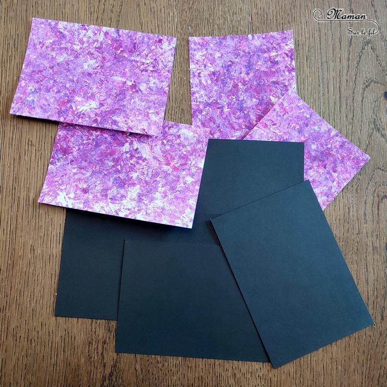 Créer des cartes symétriques Positif / Négatif : une activité créative et manuelle enfants - Technique de peinture avec un sac congélation et une bille pour le fond - Contraste couleurs et papier noir - Découpage et collage pour aborder la symétrie et la géométrie - Cadeau à offrir pour fête des mères, pères, grands-mères, parents... - Saint-valentin et coeurs - Animaux, insectes, papillons, fleurs, printemps - Bricolage facile et original pour le printemps ou un thème sur les fleurs - Arts visuels Maternelle et élémentaire - Créativité - Cycle 1 ou 2 - Tutoriel Photos - mslf