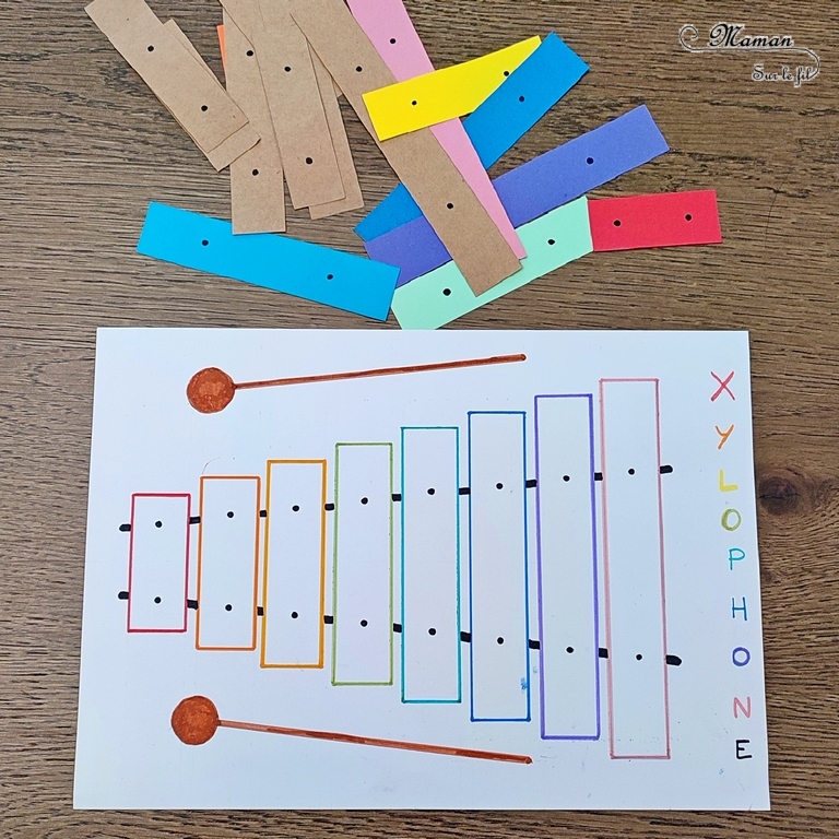 Activité créative, manuelle et pédagogique enfants - Puzzle Xylophone à reconstituer - Plusieurs niveaux : association couleurs et / ou rangement par taille - Récup, recyclage, surcyclage de chutes de papier - Découpage, jeu DIY - Logique - Bricolage facile et rapide pour un thème sur la fête de la musique - Arts visuels et atelier Maternelle et élémentaire - Créativité - Fichier PDF gratuit à télécharger et imprimer - Cycle 1 ou 2 - tutoriel photos et vidéos - mslf