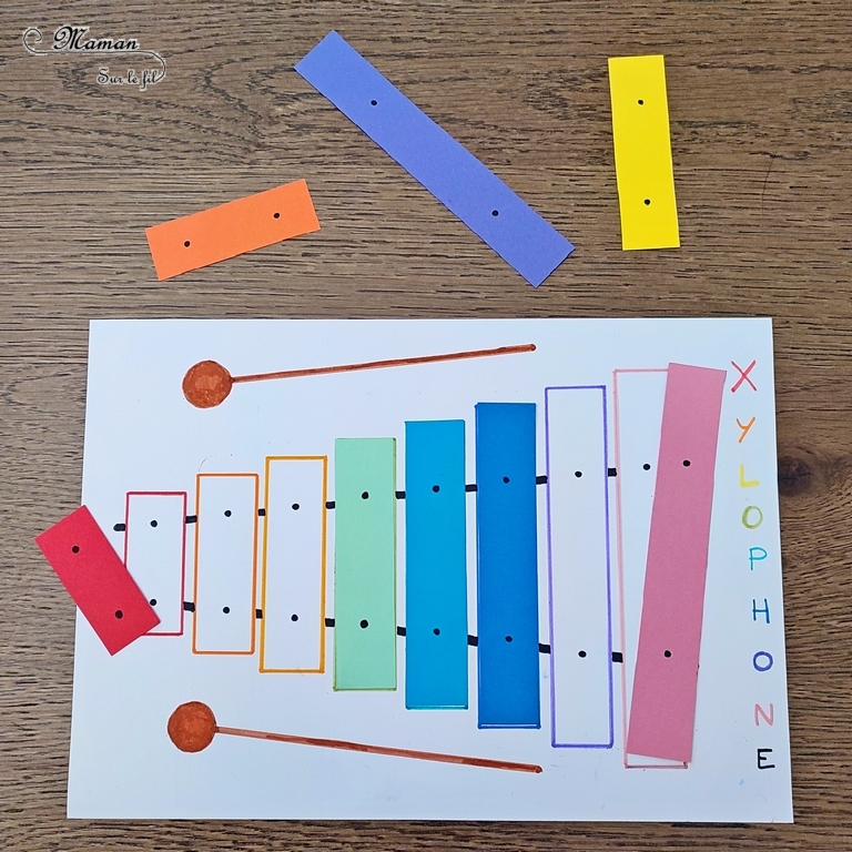 Activité créative, manuelle et pédagogique enfants - Puzzle Xylophone à reconstituer - Plusieurs niveaux : association couleurs et / ou rangement par taille - Récup, recyclage, surcyclage de chutes de papier - Découpage, jeu DIY - Logique - Bricolage facile et rapide pour un thème sur la fête de la musique - Arts visuels et atelier Maternelle et élémentaire - Créativité - Fichier PDF gratuit à télécharger et imprimer - Cycle 1 ou 2 - tutoriel photos et vidéos - mslf