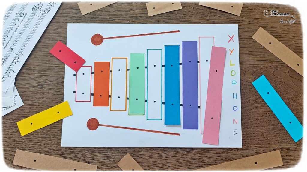 Activité créative, manuelle et pédagogique enfants - Puzzle Xylophone à reconstituer - Plusieurs niveaux : association couleurs et / ou rangement par taille - Récup, recyclage, surcyclage de chutes de papier - Découpage, jeu DIY - Logique - Bricolage facile et rapide pour un thème sur la fête de la musique - Arts visuels et atelier Maternelle et élémentaire - Créativité - Fichier PDF gratuit à télécharger et imprimer - Cycle 1 ou 2 - tutoriel photos et vidéos - mslf