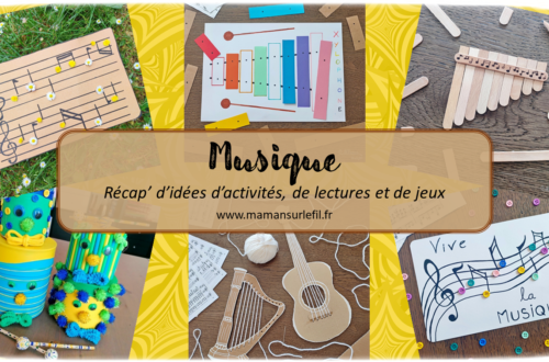 Récapitulatif Musique - idées activités lectures jeux sur un thème donné - différents types d'activités : sensorielles, créatives, manuelles, bricolages, récup, graphisme, jeux DIY, peinture... - jeux à imprimer - Fête de la musique - Instruments, partitions, notes de musique, musiciens, compositeurs, danse, carnaval - arts visuels - littérature jeunesse - jeux de société - récap sur le fil - mslf