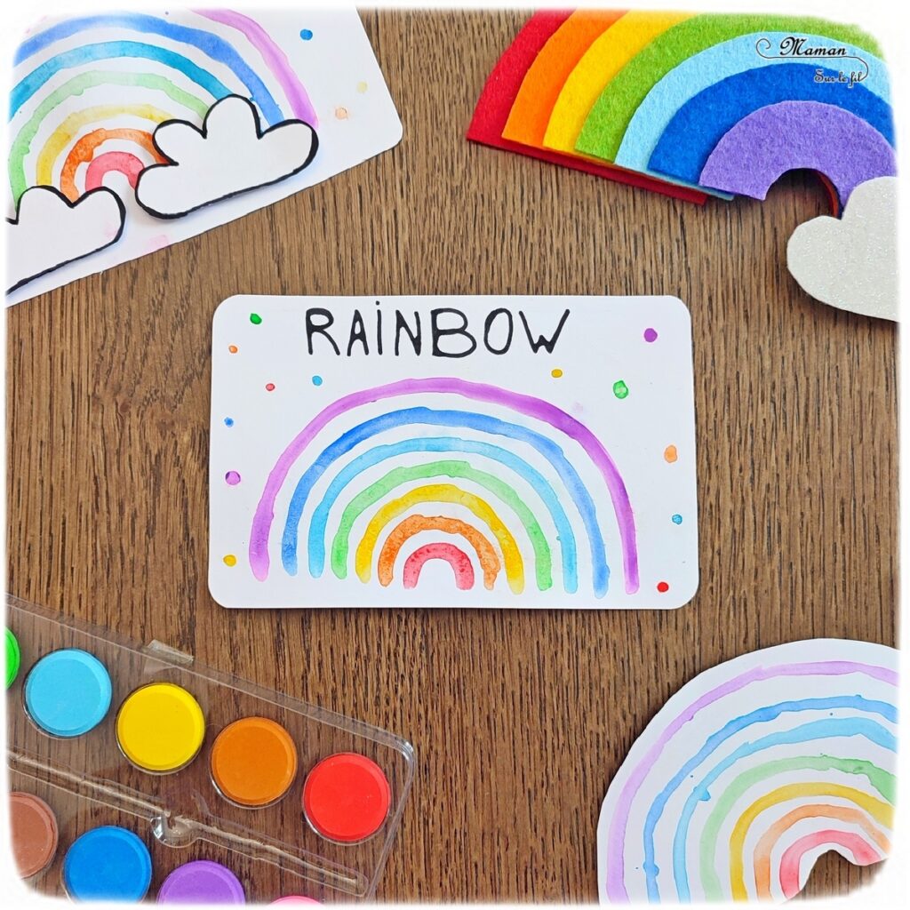 Activité créative, manuelle et peinture enfants - Cartes Arc-en-ciel en peinture et eau façon Aquarelle - Technique de peinture rigolote - Couleurs - Bricolage facile et rapide pour un thème sur la météo, le ciel, le printemps ou l'été - Arts visuels et atelier Maternelle et élémentaire - Créativité - Cycle 1 ou 2 - tutoriel photos et vidéos - mslf