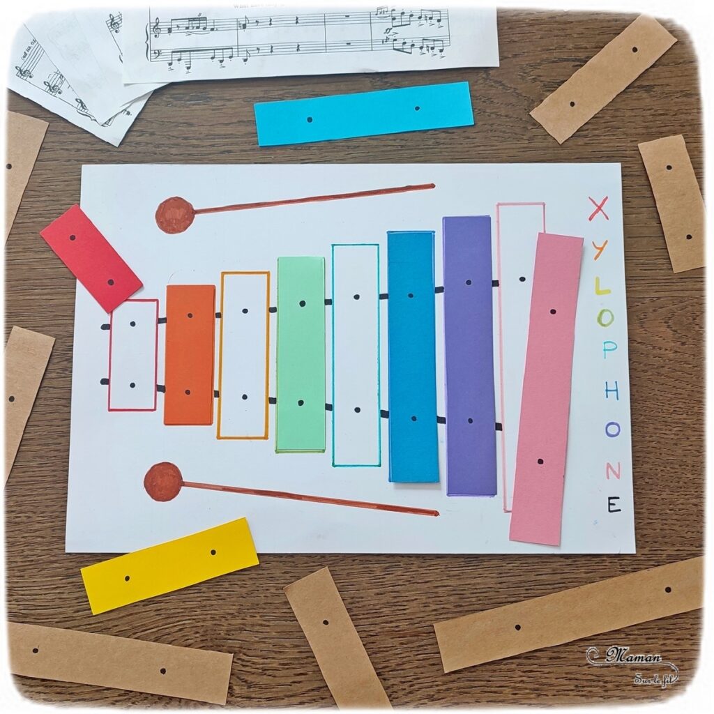 Activité créative, manuelle et pédagogique enfants - Puzzle Xylophone à reconstituer - Plusieurs niveaux : association couleurs et / ou rangement par taille - Récup, recyclage, surcyclage de chutes de papier - Découpage, jeu DIY - Logique - Bricolage facile et rapide pour un thème sur la fête de la musique - Arts visuels et atelier Maternelle et élémentaire - Créativité - Fichier PDF gratuit à télécharger et imprimer - Cycle 1 ou 2 - tutoriel photos et vidéos - mslf