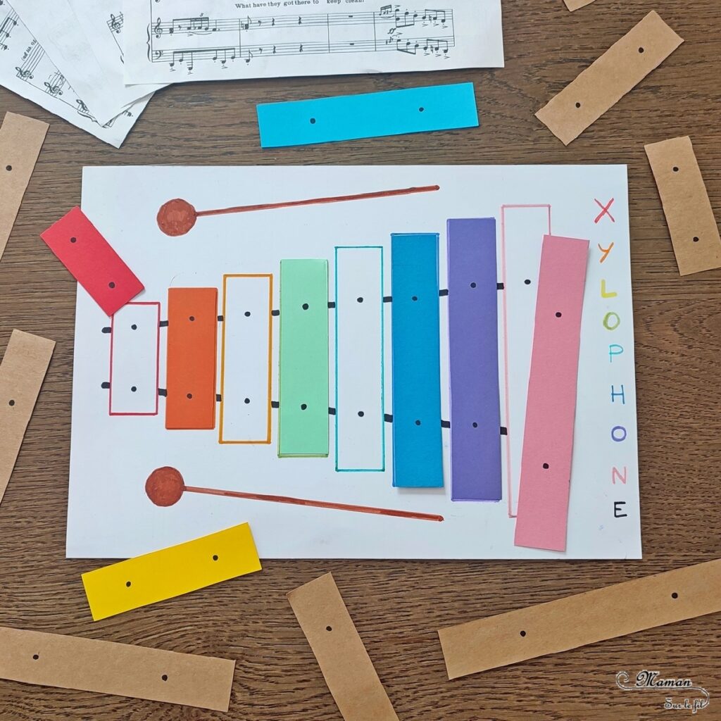 Activité créative, manuelle et pédagogique enfants - Puzzle Xylophone à reconstituer - Plusieurs niveaux : association couleurs et / ou rangement par taille - Récup, recyclage, surcyclage de chutes de papier - Découpage, jeu DIY - Logique - Bricolage facile et rapide pour un thème sur la fête de la musique - Arts visuels et atelier Maternelle et élémentaire - Créativité - Fichier PDF gratuit à télécharger et imprimer - Cycle 1 ou 2 - tutoriel photos et vidéos - mslf