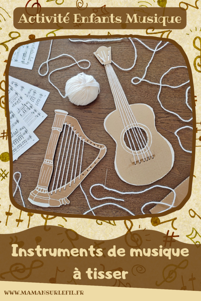 Activité créative et manuelle enfants - Fabriquer des instruments de musique à tisser - Harpe et guitare en carton et cordes tissées avec de la laine - Récup, recyclage, surcyclage - Découpage, bricolage, jeu DIY - Motricité fine - Bricolage facile et rapide pour un thème sur la fête de la musique - Arts visuels et atelier Maternelle et élémentaire - Créativité - Cycle 1 ou 2 - tutoriel photos - mslf