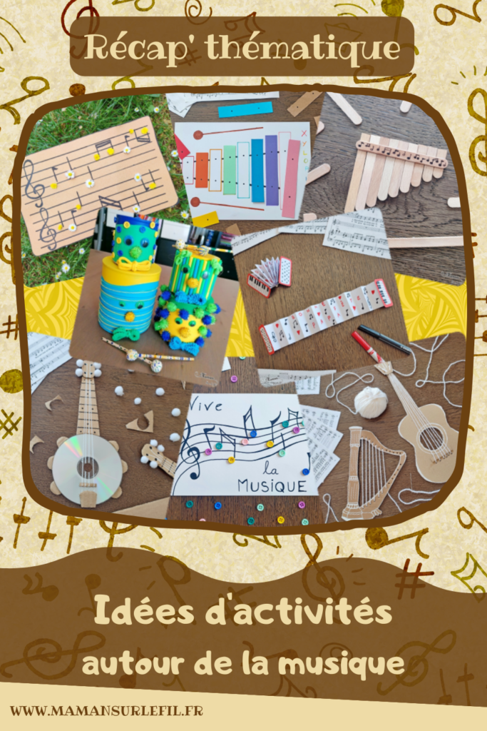 Récapitulatif Musique - idées activités lectures jeux sur un thème donné - différents types d'activités : sensorielles, créatives, manuelles, bricolages, récup, graphisme, jeux DIY, peinture... - jeux à imprimer - Fête de la musique - Instruments, partitions, notes de musique, musiciens, compositeurs, danse, carnaval - arts visuels - littérature jeunesse - jeux de société - récap sur le fil - mslf