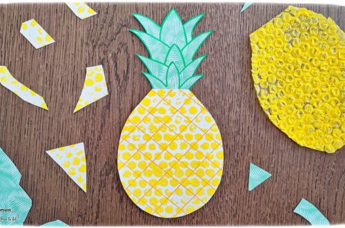 Activité créative et manuelle enfants - Peindre un ananas avec du papier bulles - Technique de peinture rigolote - Découpage, dessin, utilisation de la règle - Fruits d'été et tropicaux - Bricolage facile et rapide pour un thème sur les aliments, les fruits ou l'été - Tropiques et tropical - Arts visuels et atelier Maternelle et élémentaire - Créativité - Cycle 1 ou 2 - tutoriel photos - mslf