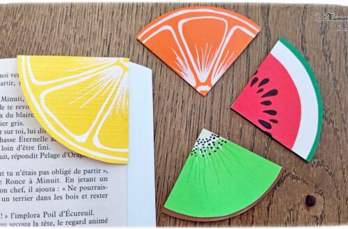 Activité créative et manuelle enfants - Fabriquer des marque-pages Fruits d'été - Pastèque, citron, orange et kiwi - Bricolage, cadeau parfait à offrir pour les lectures d'été et de vacances - Utilisation de chutes de papier, géométrie, découpage, collage - Dessins et graphismes - Bricolage facile et rapide pour un thème sur les aliments, les fruits ou l'été - Arts visuels et atelier Maternelle et élémentaire - Créativité - Cycle 1 ou 2 - tutoriel photos - mslf