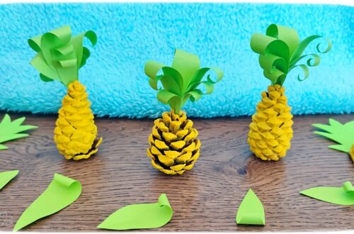 Activité créative, manuelle et récup' enfants - Fabriquer des ananas avec des pommes de pin - Recyclage et surcyclage de pommes de pin - Peinture, découpage, collage papier - Décoration tropicale - Nature - Fruits d'été et exotiques - Tropiques - Bricolage facile et rapide pour un thème sur les aliments, les fruits ou l'été - Arts visuels et atelier Maternelle et élémentaire - Créativité - Cycle 1 ou 2 - tutoriel photos - mslf