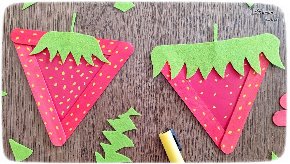 Activité créative, manuelle et récup' enfants - Fabriquer des fraises avec des bâtonnets de glace et de la feutrine - Recyclage et surcyclage de bâtonnets en bois - Peinture, découpage, collage papier et feutrine - Graphismes et points - Fruits d'été - Bricolage facile et rapide pour un thème sur les aliments, les fruits ou l'été - Arts visuels et atelier Maternelle et élémentaire - Créativité - Cycle 1 ou 2 - tutoriel photos - mslf