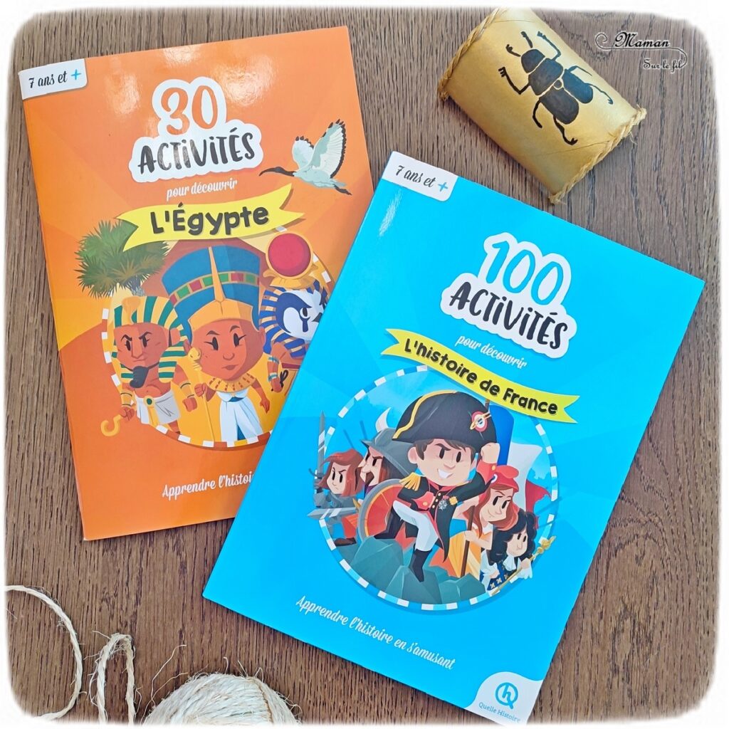 Activité créative et manuelle enfants - Jeux et cahiers d'activités Quelle Histoire pour découvrir et apprendre l'histoire - Fabriquer un bracelet égyptien en récup' - Rouleau de papier toilette, PQ, peinture dorée, dessin de scarabée - 3 jeux géniaux et ludiques pour apprendre l'histoire en s'amusant : 7 familles des grandes civilisations, Cherche et Trouve Personnages et bijoux historiques et Tempo Chrono (frise chronologique et événements) - Egypte et Afrique - Cycles 2 et 3 - 7 ans et plus - jeux pédagogiques et éducatifs - avis - mslf