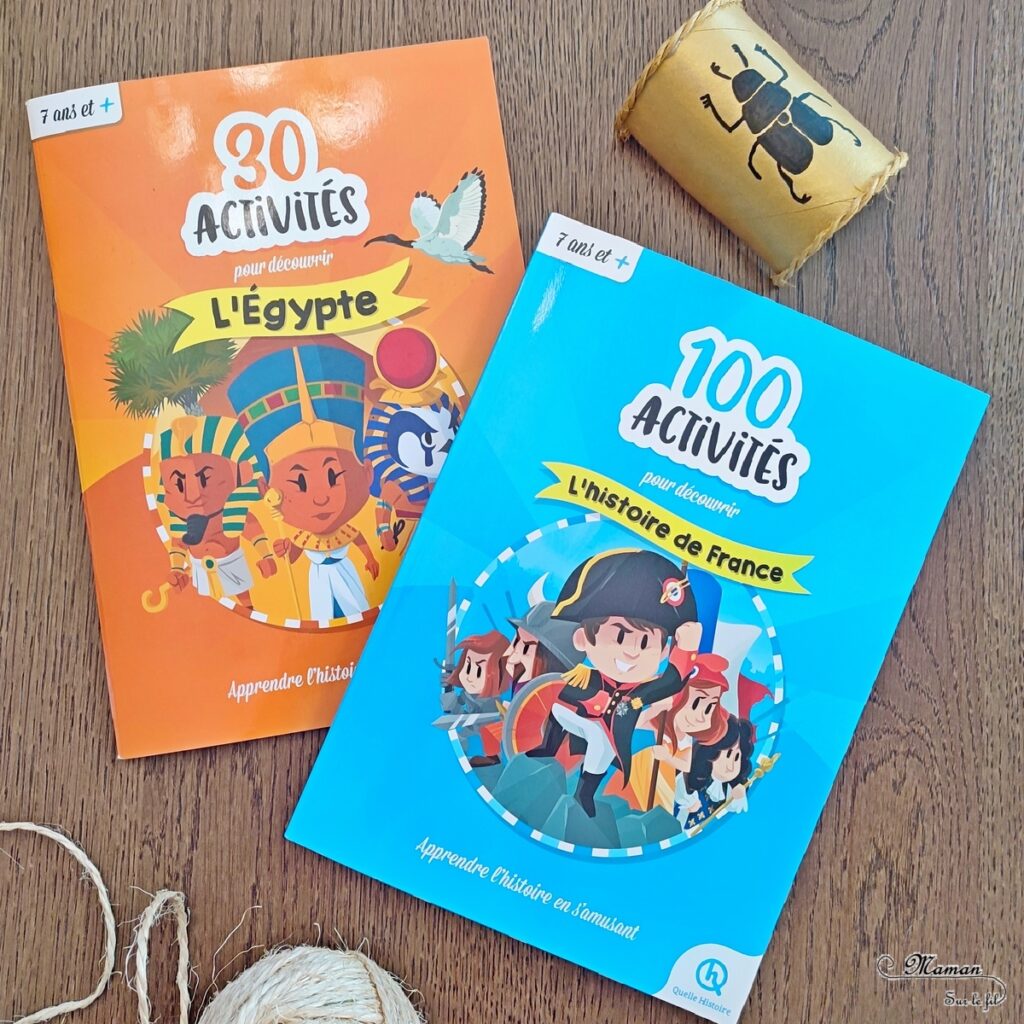 Activité créative et manuelle enfants - Jeux et cahiers d'activités Quelle Histoire pour découvrir et apprendre l'histoire - Fabriquer un bracelet égyptien en récup' - Rouleau de papier toilette, PQ, peinture dorée, dessin de scarabée - 3 jeux géniaux et ludiques pour apprendre l'histoire en s'amusant : 7 familles des grandes civilisations, Cherche et Trouve Personnages et bijoux historiques et Tempo Chrono (frise chronologique et événements) - Egypte et Afrique - Cycles 2 et 3 - 7 ans et plus - jeux pédagogiques et éducatifs - avis - mslf