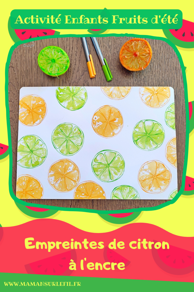 Activité créative et manuelle enfants - Peindre des empreintes de citron avec de l'encre - Tableau coloré et vitaminé - Dessins et graphismes au feutre fin pour art visuel épuré - Fruits d'été et agrumes - Bricolage facile et rapide pour un thème sur les aliments, les fruits ou l'été - Arts visuels et atelier Maternelle et élémentaire - Créativité - Cycle 1 ou 2 - tutoriel photos - mslf