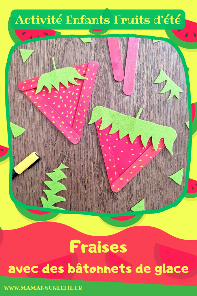 Activité créative, manuelle et récup' enfants - Fabriquer des fraises avec des bâtonnets de glace et de la feutrine - Recyclage et surcyclage de bâtonnets en bois - Peinture, découpage, collage papier et feutrine - Graphismes et points - Fruits d'été - Bricolage facile et rapide pour un thème sur les aliments, les fruits ou l'été - Arts visuels et atelier Maternelle et élémentaire - Créativité - Cycle 1 ou 2 - tutoriel photos - mslf