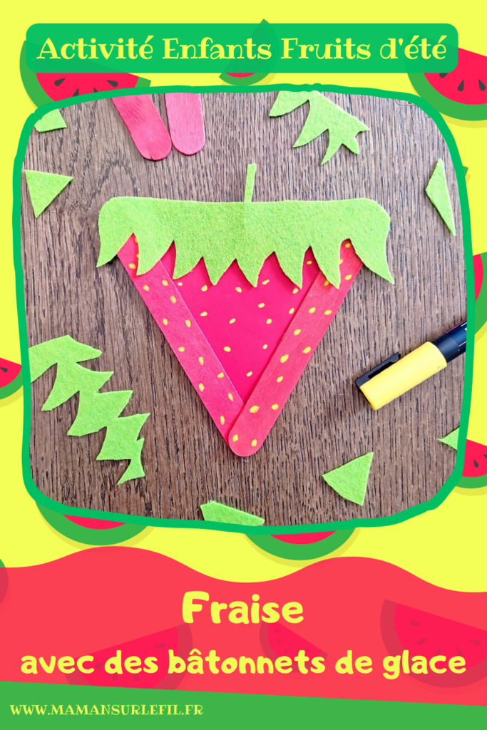 Activité créative, manuelle et récup' enfants - Fabriquer des fraises avec des bâtonnets de glace et de la feutrine - Recyclage et surcyclage de bâtonnets en bois - Peinture, découpage, collage papier et feutrine - Graphismes et points - Fruits d'été - Bricolage facile et rapide pour un thème sur les aliments, les fruits ou l'été - Arts visuels et atelier Maternelle et élémentaire - Créativité - Cycle 1 ou 2 - tutoriel photos - mslf