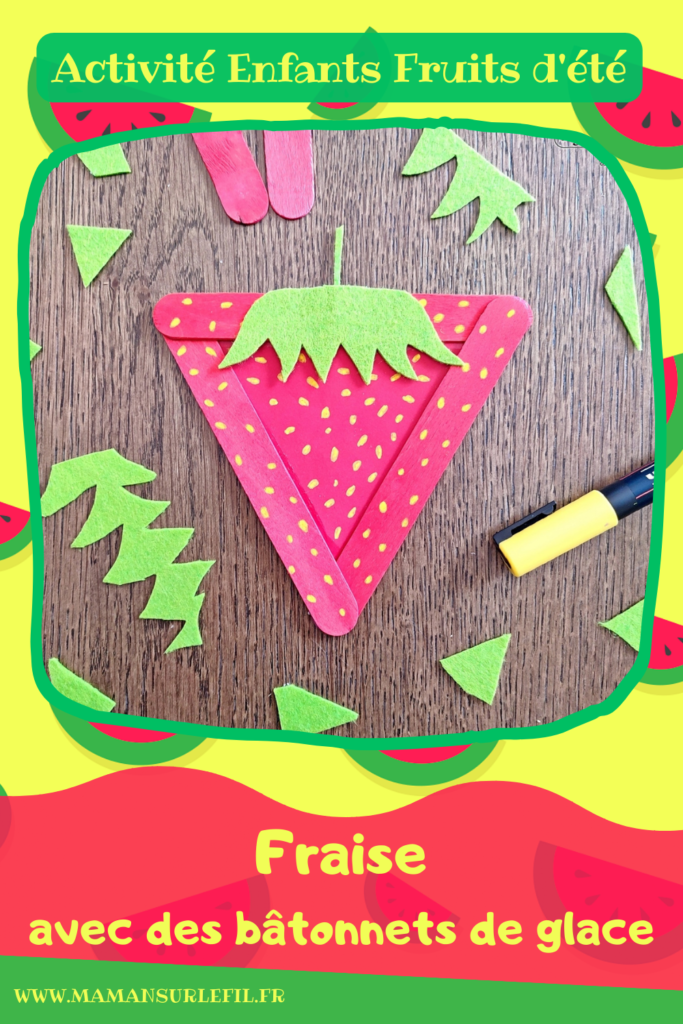 Activité créative, manuelle et récup' enfants - Fabriquer des fraises avec des bâtonnets de glace et de la feutrine - Recyclage et surcyclage de bâtonnets en bois - Peinture, découpage, collage papier et feutrine - Graphismes et points - Fruits d'été - Bricolage facile et rapide pour un thème sur les aliments, les fruits ou l'été - Arts visuels et atelier Maternelle et élémentaire - Créativité - Cycle 1 ou 2 - tutoriel photos - mslf