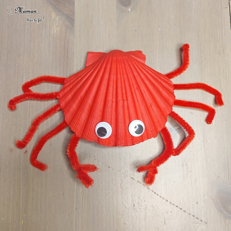 Activité créative et manuelle enfants - Fabriquer des crabes avec des coquillages - Bricolage en Récup' Nature - Land art - Peinture, yeux mobiles et fils chenille - Décoration pour utiliser les trésors des vacances ramassés sur la plage - Recyclage, surcyclage - Atelier nature - Bricolage facile et rapide pour un thème sur les animaux marins et de la plage - Arts visuels et atelier Maternelle et élémentaire - Créativité - Cycle 1 ou 2 - tutoriel photos - mslf