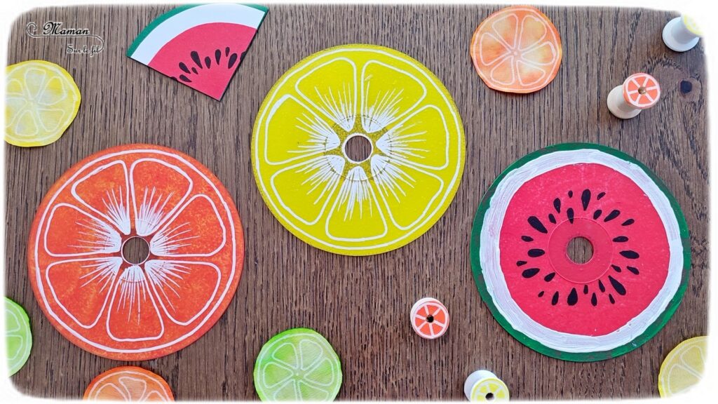 Activité créative et manuelle enfants - Créer des fruits d'été avec de vieux CD - Pastèque, citron et orange - Bricolage Récup' et peinture - Recyclage, surcyclage de compact disc - Dessin - Bricolage facile et rapide pour un thème sur les aliments, les fruits ou l'été - Arts visuels et atelier Maternelle et élémentaire - Créativité - Cycle 1 ou 2 - tutoriel photos - mslf