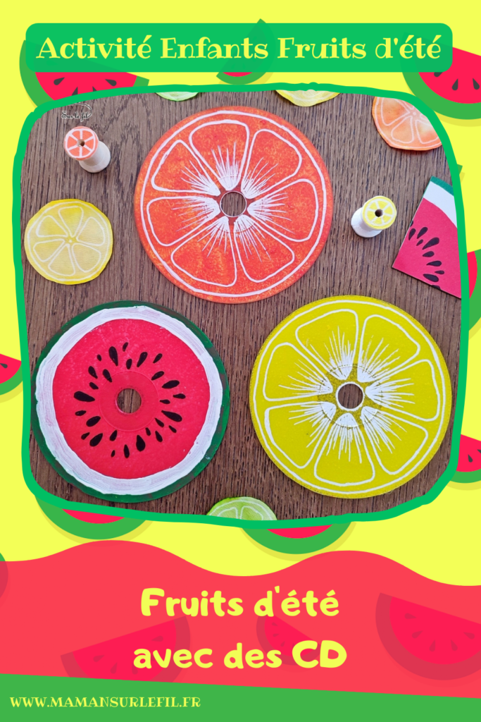 Activité créative et manuelle enfants - Créer des fruits d'été avec de vieux CD - Pastèque, citron et orange - Bricolage Récup' et peinture - Recyclage, surcyclage de compact disc - Dessin - Bricolage facile et rapide pour un thème sur les aliments, les fruits ou l'été - Arts visuels et atelier Maternelle et élémentaire - Créativité - Cycle 1 ou 2 - tutoriel photos - mslf