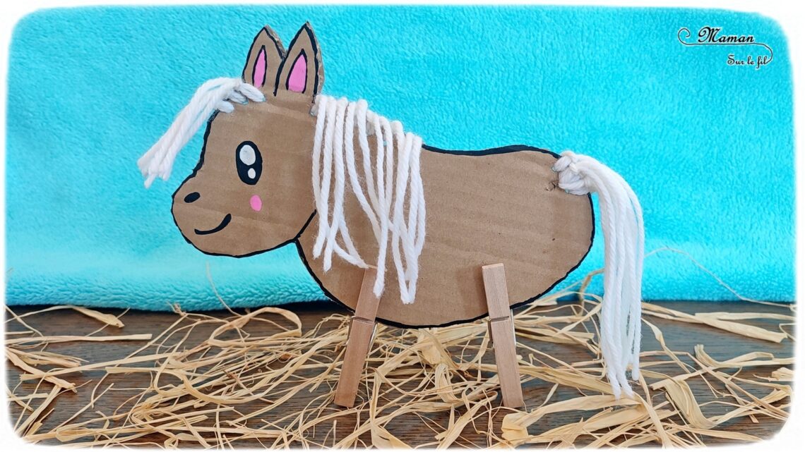 Activité créative et manuelle enfants - Fabriquer un cheval en récup' et laine - Recyclage de carton, de pinces à linge et tissage de laine pour la queue, la crinière et le toupet - Mignon poney - Surcyclage - Bricolage facile et rapide pour un thème sur les animaux de la ferme ou l'équitation - Arts visuels et atelier Maternelle et élémentaire - Créativité - Cycle 1 ou 2 - tutoriel photos - mslf