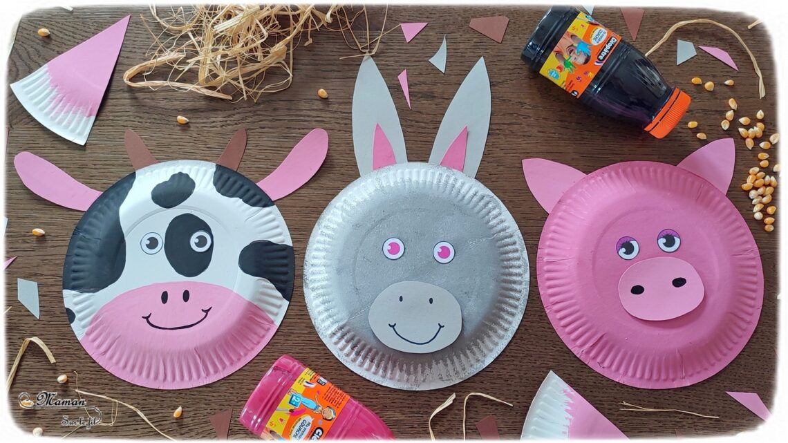 Activité créative et manuelle enfants - Fabriquer des animaux de la ferme avec des assiettes en carton - Vache, cochon et âne - Peinture, récup', découpage, collage, dessin - Récup', Recyclage, surcyclage - Bricolage facile et rapide pour un thème sur les animaux de la ferme et de la basse-cour - Arts visuels et atelier Maternelle et élémentaire - Créativité - Cycle 1 ou 2 - tutoriel photos - mslf