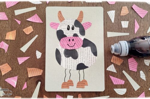 Activité créative et manuelle enfants - Créer une vache avec les pages d'un vieux livre et de l'encre - Découpage, collage, dessin - Thèmes Animaux de la ferme - Bricolage facile et rapide - Arts visuels et atelier Maternelle et élémentaire - Créativité - Cycle 1 ou 2 - tutoriel photos - mslf