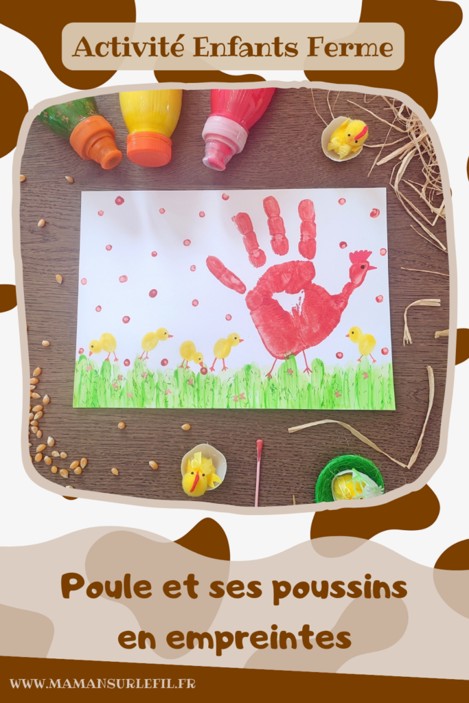 Activité créative et manuelle enfants - Peindre une poule et ses poussins avec des empreintes de doigts et de main - Peinture et dessin - Techniques de peinture rigolotes - Coton tige pour les graines - Peinture et gel pailleté pour l'herbe - Bricolage facile et rapide pour un thème sur les animaux de la ferme, les oiseaux ou Pâques - Arts visuels et atelier Maternelle et élémentaire - Créativité - Cycle 1 ou 2 - tutoriel photos - mslf