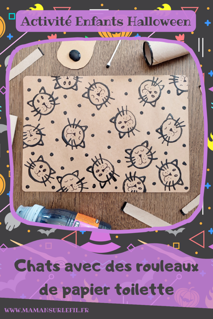 Activité créative et manuelle enfants - Peindre des chats avec des empreintes de rouleaux de papier toilette - Peinture et dessin - Techniques de peinture rigolotes - Coton tige pour les points - Récup' de rouleau de pq - Chats noirs et Kraft pour un thème Halloween - Bricolage facile et rapide pour un thème sur les animaux de la ferme, domestiques ou Halloween - Arts visuels et atelier Maternelle et élémentaire - Créativité - Cycle 1 ou 2 - tutoriel photos - mslf