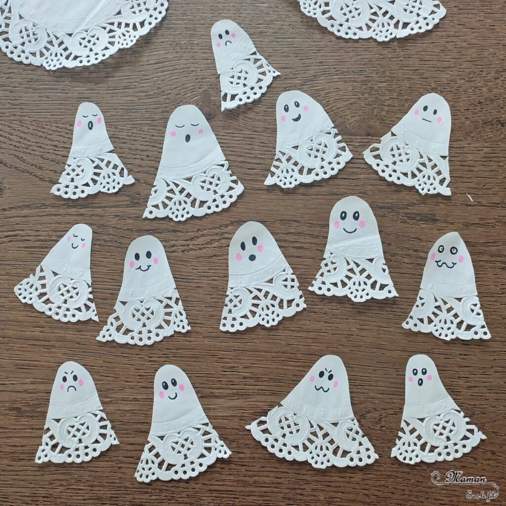 Activité créative et manuelle enfants - Créer des petits cadres fantômes en récup' et avec des napperons en papier - Découpage, collage - Peinture - Recyclage, surcyclage de bâtonnets de glace en bois - Thème Halloween mignon - Bricolage et décoration facile et rapide - Arts visuels et atelier Maternelle et élémentaire - Créativité - Cycle 1 ou 2 - tutoriel photos - mslf