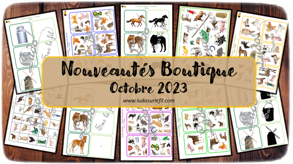 Nouveautés octobre 2023 - Boutique en ligne Ludo sur le fil - fichiers jeux pdf à télécharger et imprimer ou jeux imprimés envoyés à domicile - Animaux de la ferme - Jeu des ombres, de la loupe, des doubles, cherche et trouve - Photos, discrimination visuelle, association, mise en paire - jeux, activités - atelier autocorrectif multi niveaux donc progressif - Vocabulaire, lexique - Maternelle Cycle 2 - Autonomie - mslf