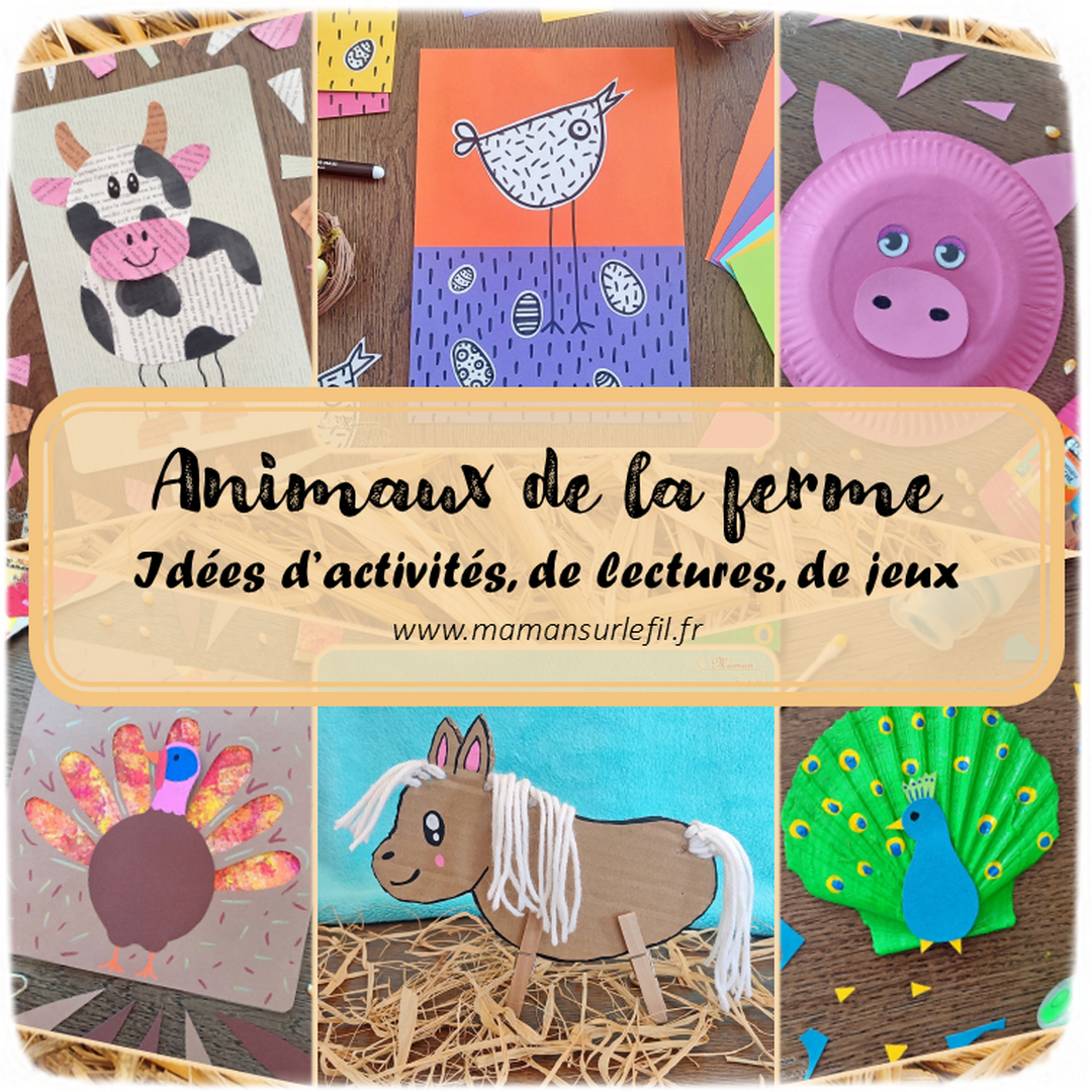 Récapitulatif Animaux de la ferme : Cochons, chevaux, ânes, vaches, poules, poussins, coqs, moutons, dindons, paons, maïs - idées activités lectures jeux sur un thème donné - différents types d'activités : sensorielle, créative, récup, peinture... - jeux à imprimer - Graphisme - Bricolages, peinture, dessin DIY - arts visuels et bricolages - littérature jeunesse - jeux de société - récap sur le fil - mslf