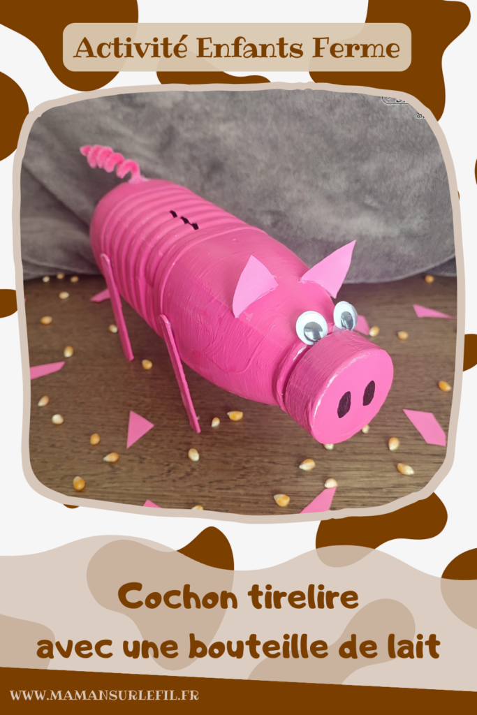 Activité créative et manuelle enfants - Fabriquer un cochon tirelire avec une bouteille de lait - Récup', recyclage, surcyclage - Bâtonnets de glace en bois - Bricolage et Peinture - Bricolage facile et rapide pour un thème sur les animaux de la ferme - Arts visuels et atelier Maternelle et élémentaire - Créativité - Cycle 1 ou 2 - tutoriel photos - mslf