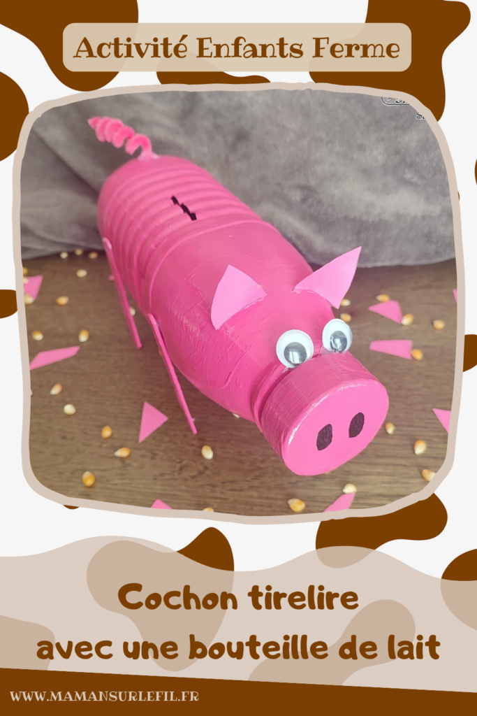 Activité créative et manuelle enfants - Fabriquer un cochon tirelire avec une bouteille de lait - Récup', recyclage, surcyclage - Bâtonnets de glace en bois - Bricolage et Peinture - Bricolage facile et rapide pour un thème sur les animaux de la ferme - Arts visuels et atelier Maternelle et élémentaire - Créativité - Cycle 1 ou 2 - tutoriel photos - mslf