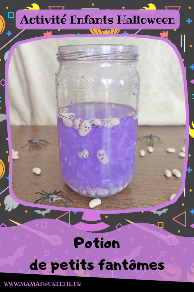 Expérience rigolote : Potion de petits fantômes dansants - Activité créative et sensorielle pour enfants - Utiliser la réaction Bicarbonate et vinaigre blanc - Fantômes qui bougent et qui dansent - exploration, observation - Bricolage facile et ludique pour un thème sur Halloween ou les créatures légendaires et imaginaires - Poudre de mica pour un effet magique et haricots blancs - Atelier Sciences Maternelle et élémentaire - Créativité - Cycle 1 ou 2 - tutoriel photos et vidéos - mslf