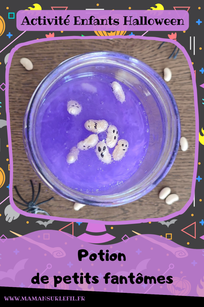 Expérience rigolote : Potion de petits fantômes dansants - Activité créative et sensorielle pour enfants - Utiliser la réaction Bicarbonate et vinaigre blanc - Fantômes qui bougent et qui dansent - exploration, observation - Bricolage facile et ludique pour un thème sur Halloween ou les créatures légendaires et imaginaires - Poudre de mica pour un effet magique et haricots blancs - Atelier Sciences Maternelle et élémentaire - Créativité - Cycle 1 ou 2 - tutoriel photos et vidéos - mslf