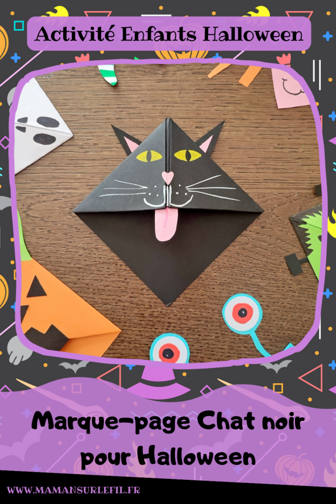 Activité créative et manuelle enfants - Fabriquer des marque-pages pour Halloween - A insérer dans le coin des pages de livre - Plusieurs versions : citrouille, squelette, Frankenstein, sorcière et son chapeau, chat noir, monstres - Origami, tutoriel photos du pliage de papier - Découpage, collage, dessin - Thème Halloween, Créatures légendaires - Bricolage facile et rapide - Arts visuels et atelier Maternelle et élémentaire - Créativité - Cycle 1 ou 2 - tutoriel photos - mslf