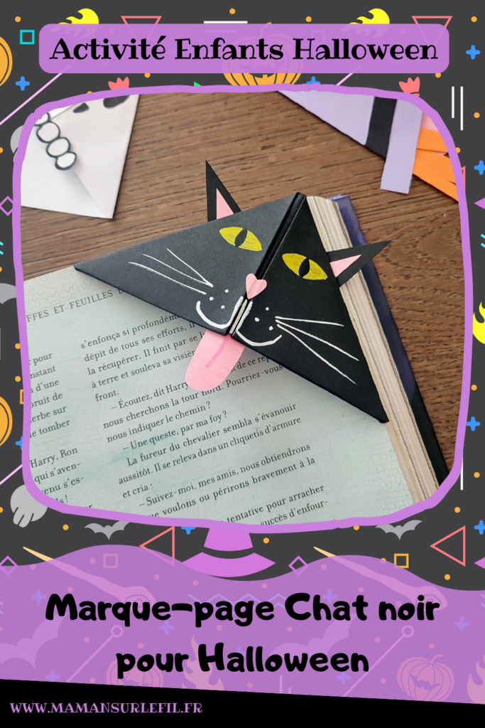 Activité créative et manuelle enfants - Fabriquer des marque-pages pour Halloween - A insérer dans le coin des pages de livre - Plusieurs versions : citrouille, squelette, Frankenstein, sorcière et son chapeau, chat noir, monstres - Origami, tutoriel photos du pliage de papier - Découpage, collage, dessin - Thème Halloween, Créatures légendaires - Bricolage facile et rapide - Arts visuels et atelier Maternelle et élémentaire - Créativité - Cycle 1 ou 2 - tutoriel photos - mslf