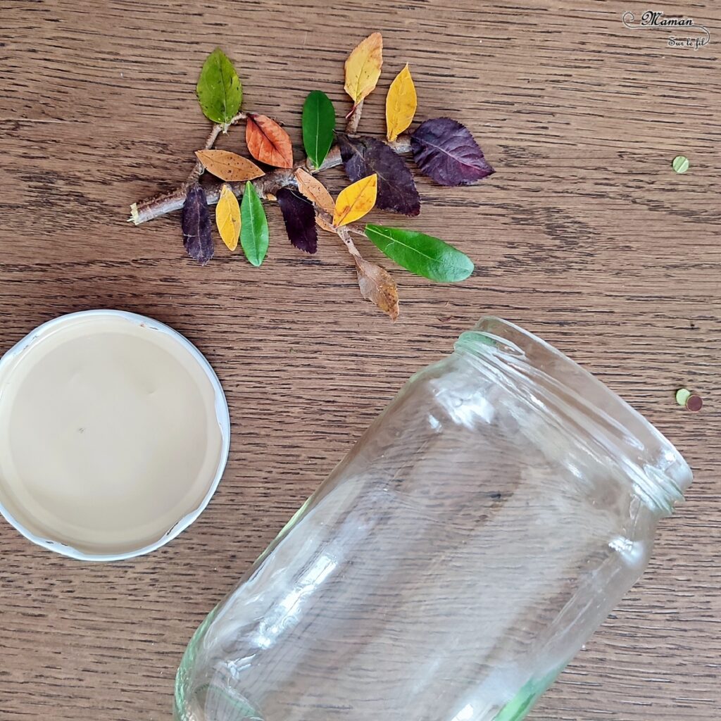 Activité créative et manuelle enfants - Fabriquer une boule à neige automnale avec un vieux bocal - Récup' et Nature - Arbre et feuilles d'automne - Perforer des feuilles mortes - Perforatrice et motricité fine - Thème Automne - Bricolage et décoration facile et rapide - Arts visuels et atelier Maternelle et élémentaire - Créativité - Cycle 1 ou 2 - tutoriel photos - mslf