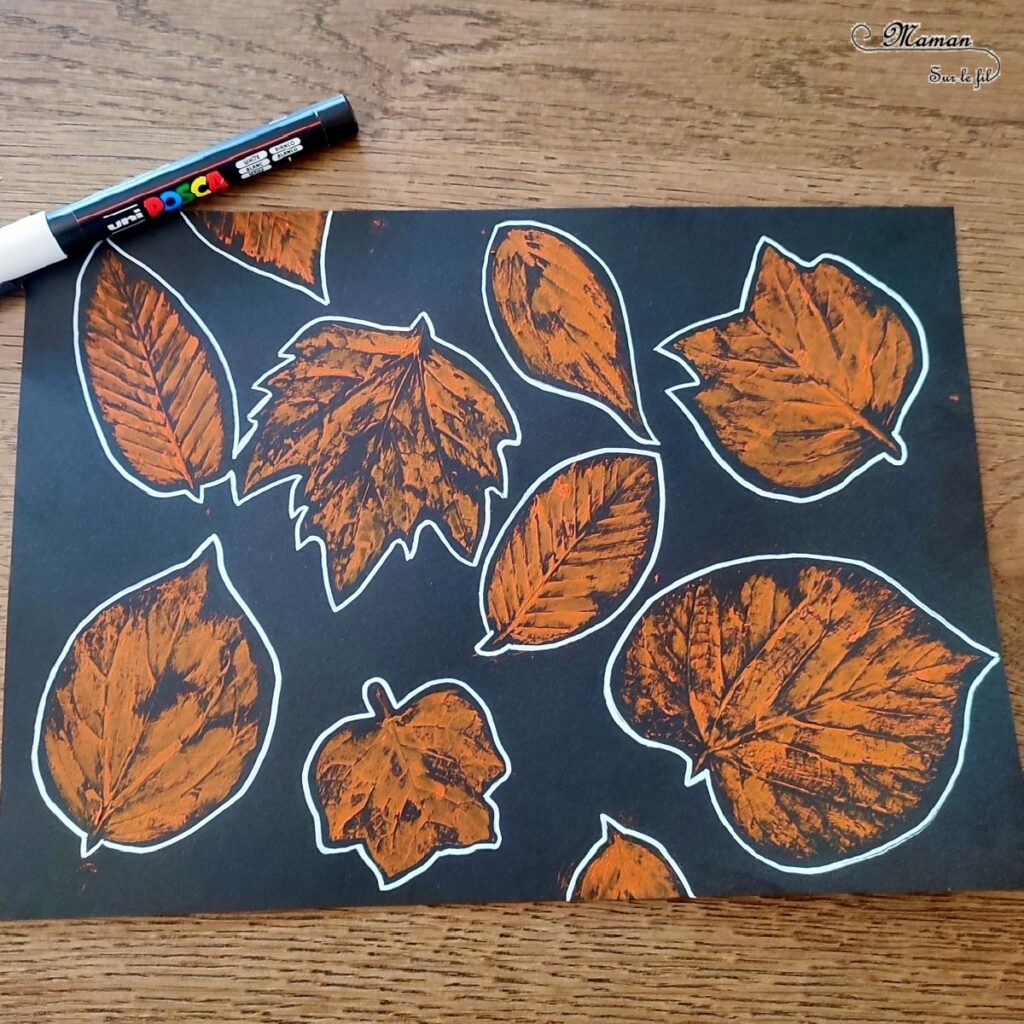 Activité créative et manuelle enfants - Empreintes de feuilles à la peinture et contours - Peindre avec de la gouache en stick et la nature - feuilles mortes d'automne - Dessin et graphisme - Effet aborigène pour un tableau automnal - Land art, atelier nature - Arts visuels - Bricolage - Thème Automne, forêt, arbres - Bricolage facile et rapide - Arts visuels et atelier Maternelle et élémentaire - Créativité - Cycle 1 ou 2 - tutoriel photos - mslf