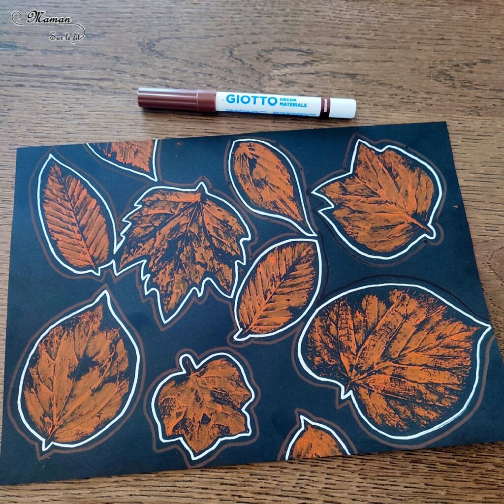 Activité créative et manuelle enfants - Empreintes de feuilles à la peinture et contours - Peindre avec de la gouache en stick et la nature - feuilles mortes d'automne - Dessin et graphisme - Effet aborigène pour un tableau automnal - Land art, atelier nature - Arts visuels - Bricolage - Thème Automne, forêt, arbres - Bricolage facile et rapide - Arts visuels et atelier Maternelle et élémentaire - Créativité - Cycle 1 ou 2 - tutoriel photos - mslf