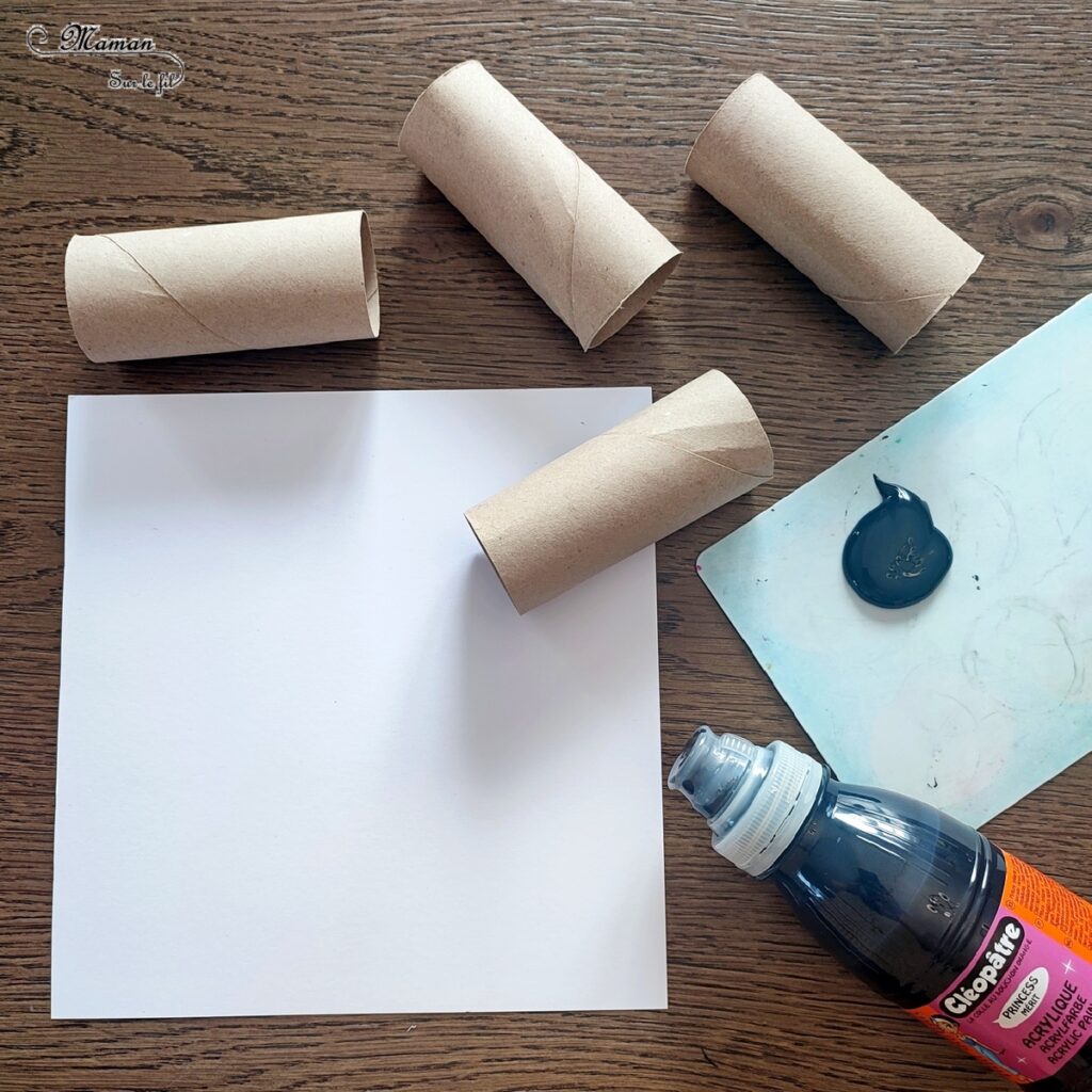 Activité créative et manuell.e enfants - Peindre un tableau Récup' à la façon de Piet Mondrian - Peinture, empreintes de rouleaux de papier toilette en carton - recyclage et surcyclage de rouleaux de PQ - Coloriage aux feutres couleurs primaires et noir - A la manière de... - Thème Art et artistes - Autour du monde, géographie, Europe, Pays-bas - Bricolage facile et rapide - Arts visuels et atelier Maternelle et élémentaire - Créativité - Cycle 1 ou 2 - tutoriel photos - mslf