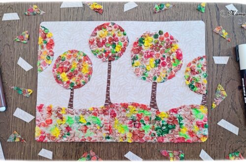 Activité créative et manuelle enfants - Créer des arbres Automne avec du papier à bulles peint - Tableau automnal avec une technique de peinture rigolote - Récup', recyclage, surcyclage - Découpage, peinture, collage, cercle et dessin - Arts visuels - Bricolage - Thème Automne, forêt, arbres - Bricolage facile et rapide - Arts visuels et atelier Maternelle et élémentaire - Créativité - Cycle 1 ou 2 - tutoriel photos - mslf