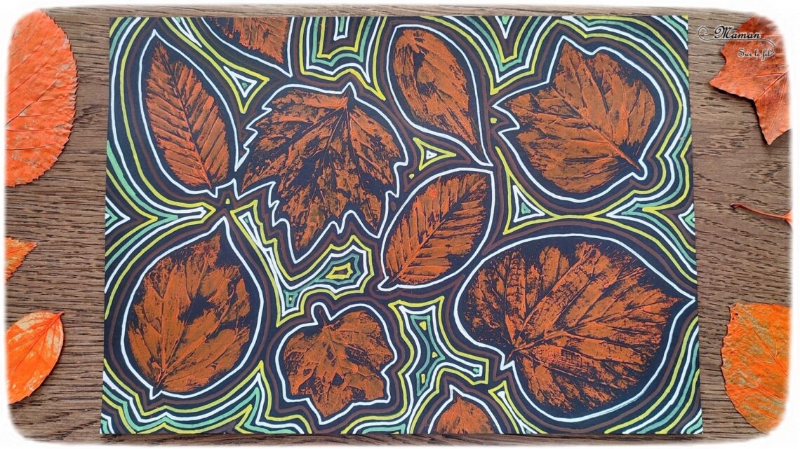 Activité créative et manuelle enfants - Empreintes de feuilles à la peinture et contours - Peindre avec de la gouache en stick et la nature - feuilles mortes d'automne - Dessin et graphisme - Effet aborigène pour un tableau automnal - Land art, atelier nature - Arts visuels - Bricolage - Thème Automne, forêt, arbres - Bricolage facile et rapide - Arts visuels et atelier Maternelle et élémentaire - Créativité - Cycle 1 ou 2 - tutoriel photos - mslf