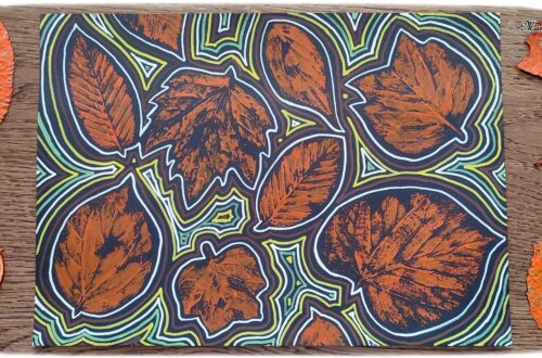 Activité créative et manuelle enfants - Empreintes de feuilles à la peinture et contours - Peindre avec de la gouache en stick et la nature - feuilles mortes d'automne - Dessin et graphisme - Effet aborigène pour un tableau automnal - Land art, atelier nature - Arts visuels - Bricolage - Thème Automne, forêt, arbres - Bricolage facile et rapide - Arts visuels et atelier Maternelle et élémentaire - Créativité - Cycle 1 ou 2 - tutoriel photos - mslf