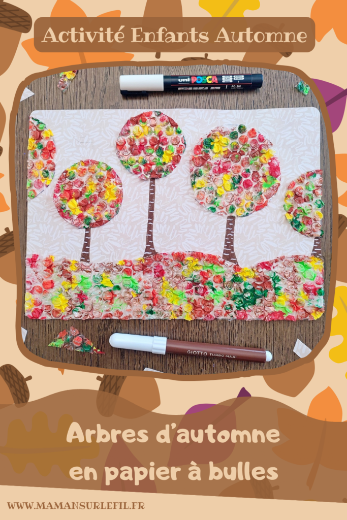 Activité créative et manuelle enfants - Créer des arbres Automne avec du papier à bulles peint - Tableau automnal avec une technique de peinture rigolote - Récup', recyclage, surcyclage - Découpage, peinture, collage, cercle et dessin - Arts visuels - Bricolage - Thème Automne, forêt, arbres - Bricolage facile et rapide - Arts visuels et atelier Maternelle et élémentaire - Créativité - Cycle 1 ou 2 - tutoriel photos - mslf